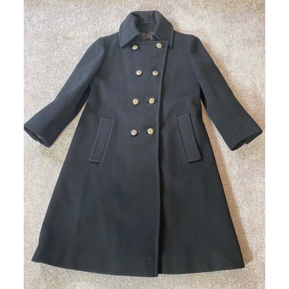 Saks Fifth Avenue Double-Breasted Black Wool Overcoat  Coat Trench Large - Picture 1 of 10